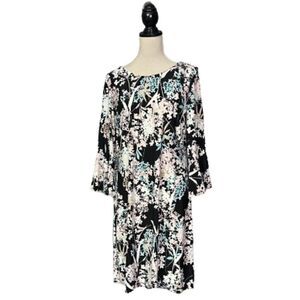 Tommy Hilfiger Pink & Black Floral Soft Dress Flare Slvs Silver Zipper Sz M